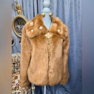 NWT Cliche Tan Brown Faux Fur Jacket size XL